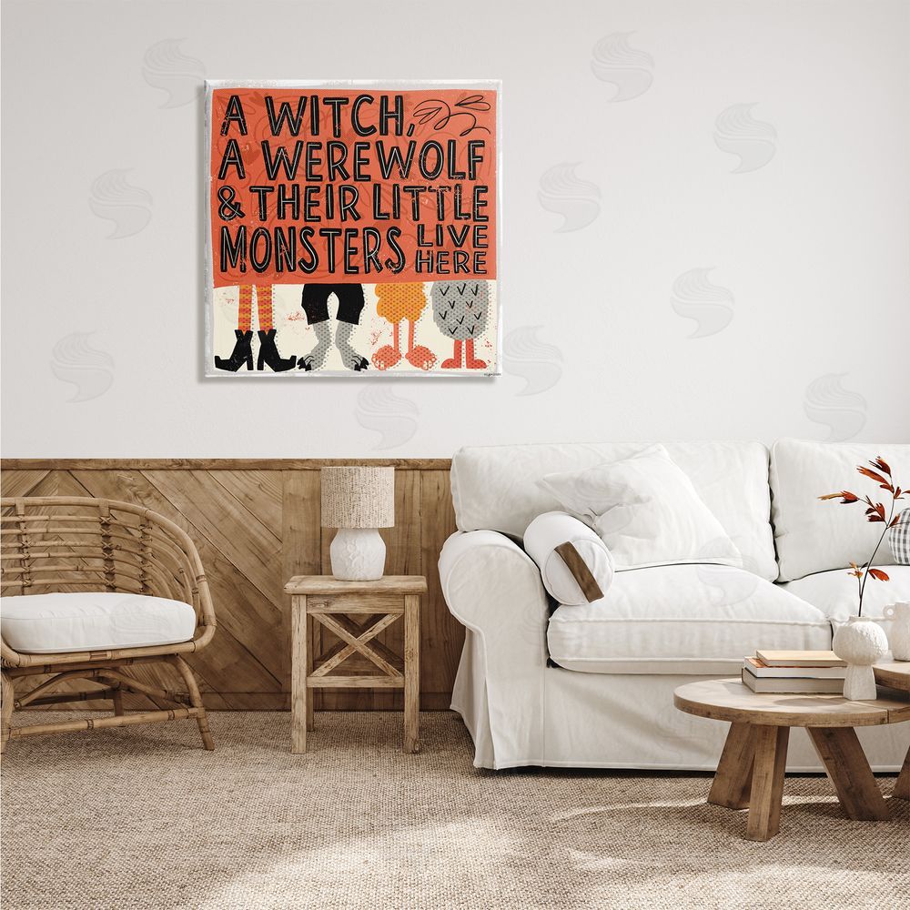 Lady Louise Designs Witch Werewolf Little Monsters Live Here Halloween Family Canvas Wall Art in Room