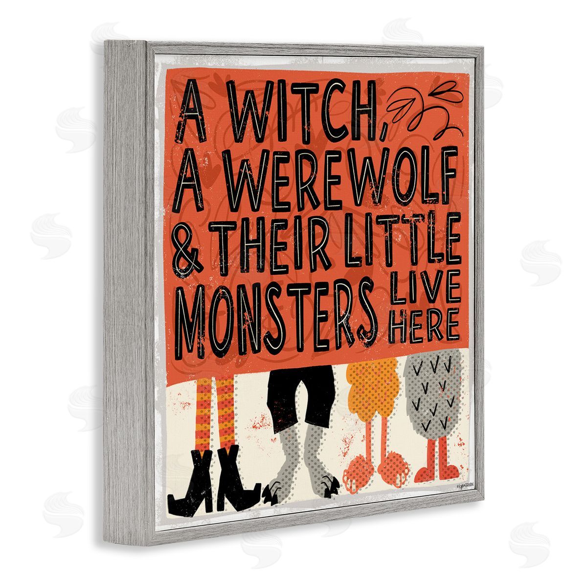 Lady Louise Designs Witch Werewolf Little Monsters Live Here Halloween Family Gray Framed Glicee Wall Art Print