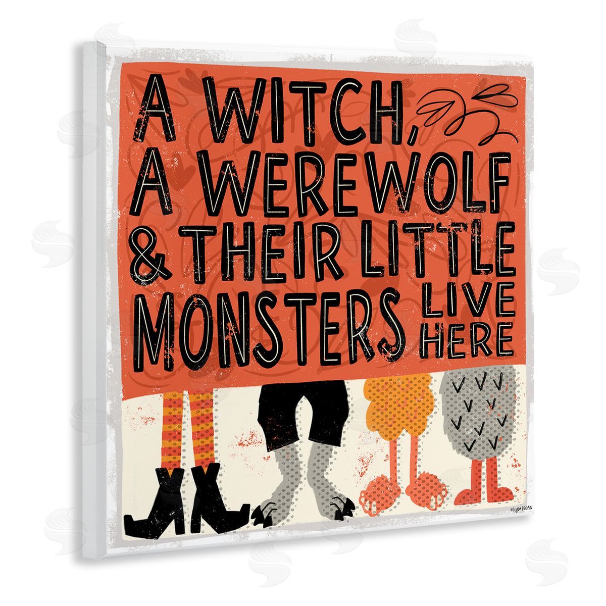 Lady Louise Designs Witch Werewolf Little Monsters Live Here Halloween Family Wooden Wall Plaque Art Print