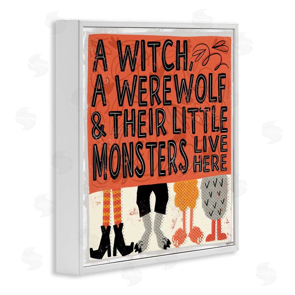 Lady Louise Designs Witch Werewolf Little Monsters Live Here Halloween Family White Framed Glicee Wall Art Print