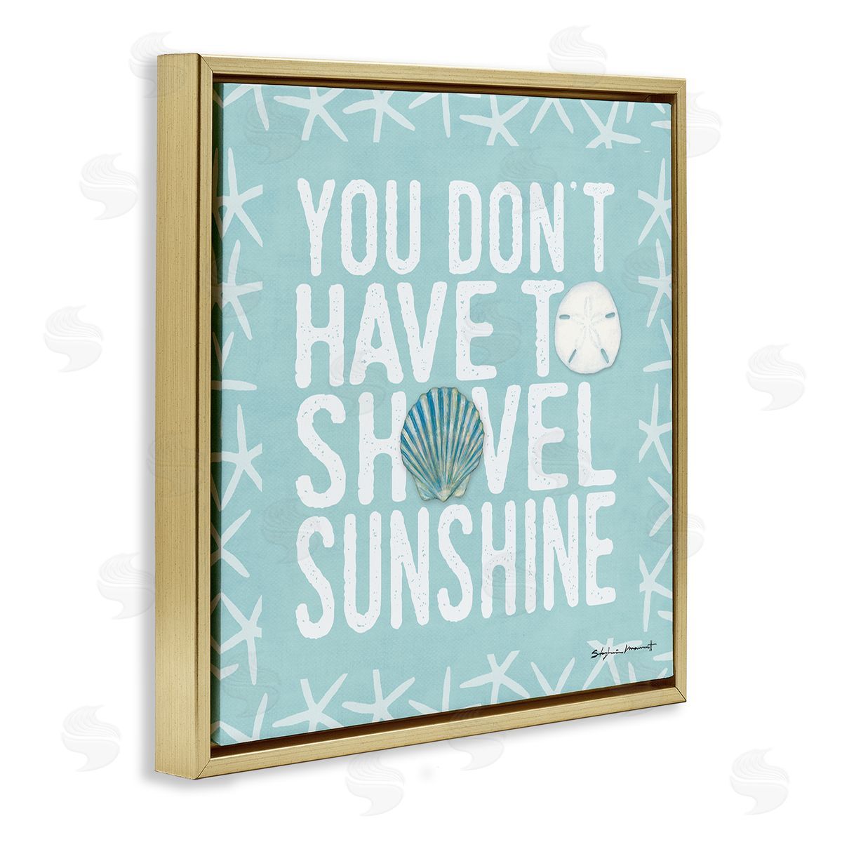 Stephanie Workman Marrott Don't Have to Shovel Sunshine Funny Nautical Winter Gold Floating Frame Canvas Wall Art Print