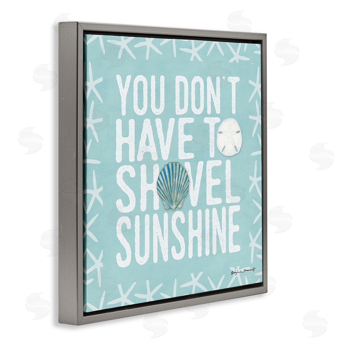 Stephanie Workman Marrott Don't Have to Shovel Sunshine Funny Nautical Winter Gray Floating Frame Canvas Wall Art Print