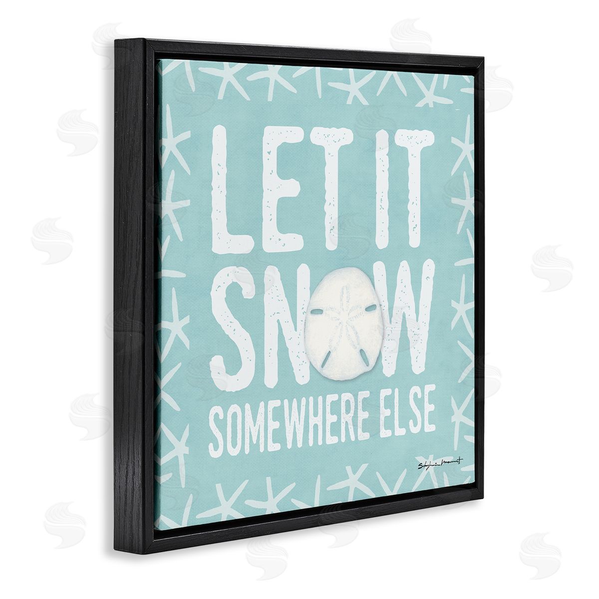 Stephanie Workman Marrott Let It Snow Somewhere Else Phrase Nautical Winter Black Floating Frame Canvas Wall Art Print