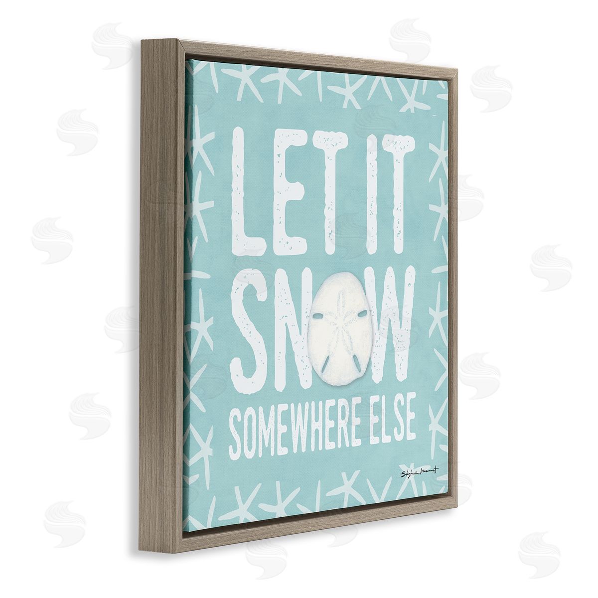 Stephanie Workman Marrott Let It Snow Somewhere Else Phrase Nautical Winter Brown Floating Frame Canvas Wall Art Print