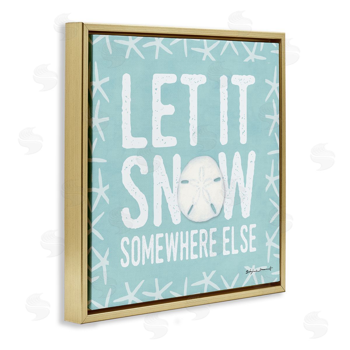 Stephanie Workman Marrott Let It Snow Somewhere Else Phrase Nautical Winter Gold Floating Frame Canvas Wall Art Print