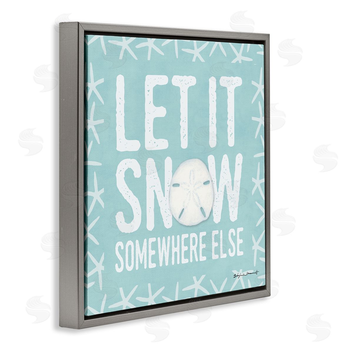 Stephanie Workman Marrott Let It Snow Somewhere Else Phrase Nautical Winter Gray Floating Frame Canvas Wall Art Print