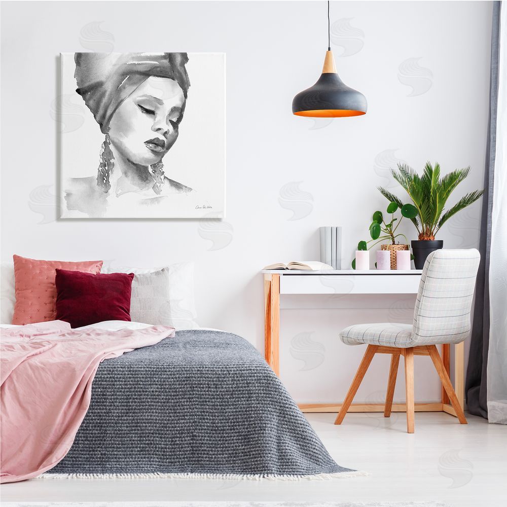 Aimee Del Valle Woman With Headwrap Soft Watercolor Portrait Painting Canvas Wall Art in Room