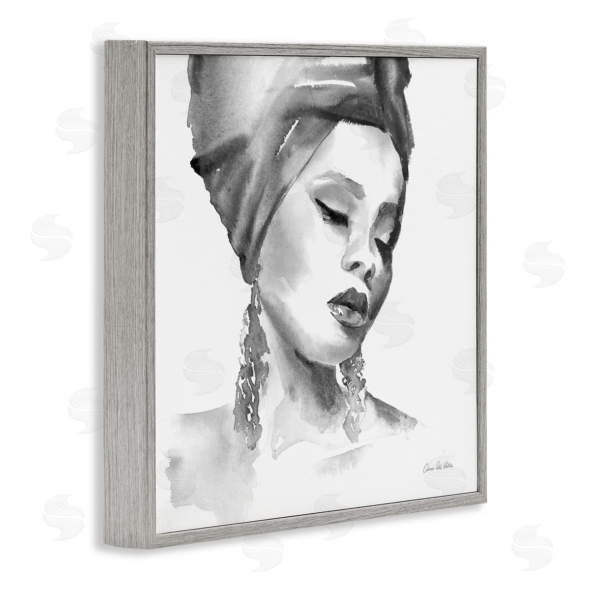 Aimee Del Valle Woman With Headwrap Soft Watercolor Portrait Painting Gray Framed Glicee Wall Art Print