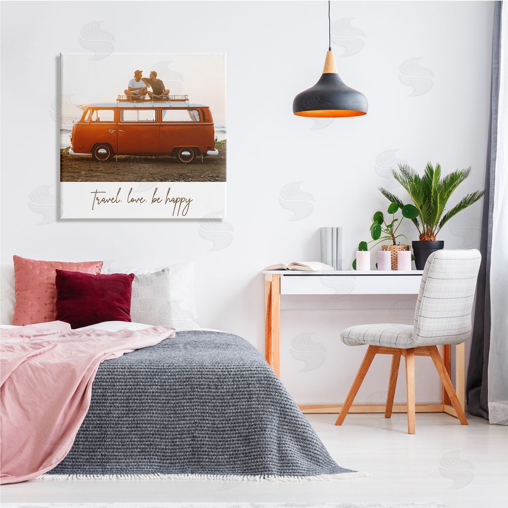 Birch & Ink Travel Love Happy Phrase Retro Beach Van Romance Canvas Wall Art in Room