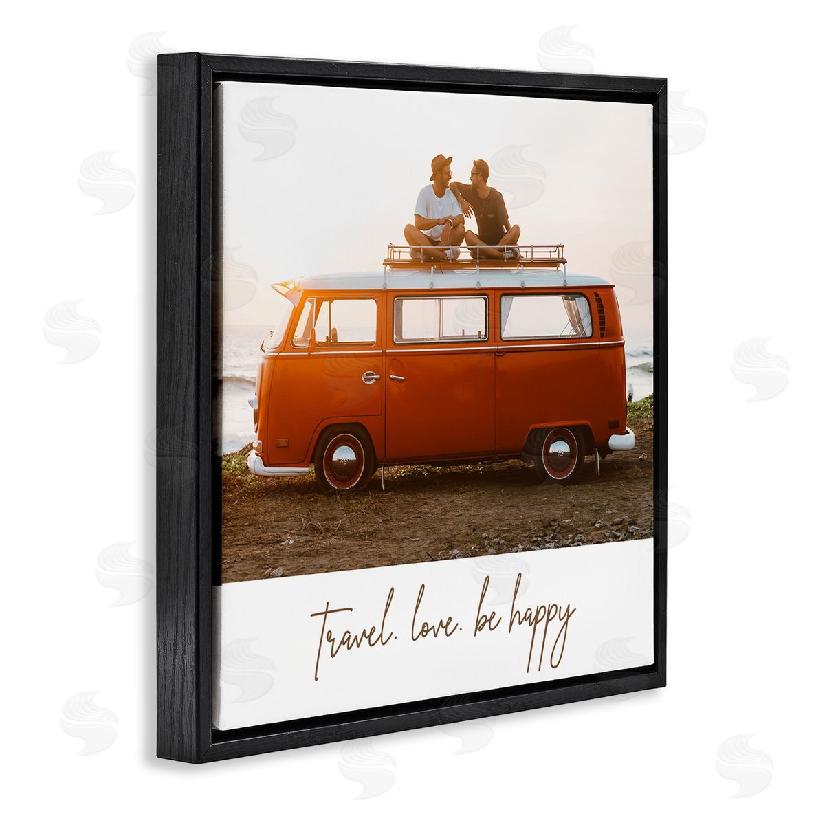 Birch & Ink Travel Love Happy Phrase Retro Beach Van Romance Black Floating Frame Canvas Wall Art Print