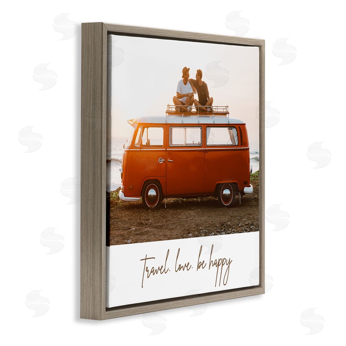 Birch & Ink Travel Love Happy Phrase Retro Beach Van Romance Brown Floating Frame Canvas Wall Art Print
