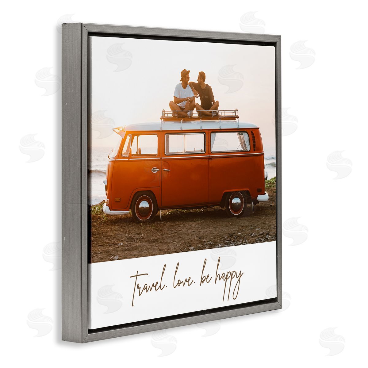 Birch & Ink Travel Love Happy Phrase Retro Beach Van Romance Gray Floating Frame Canvas Wall Art Print