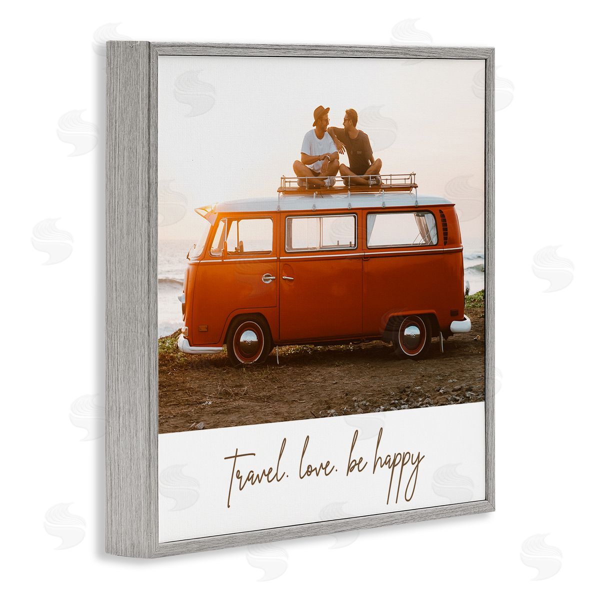 Birch & Ink Travel Love Happy Phrase Retro Beach Van Romance Gray Framed Glicee Wall Art Print