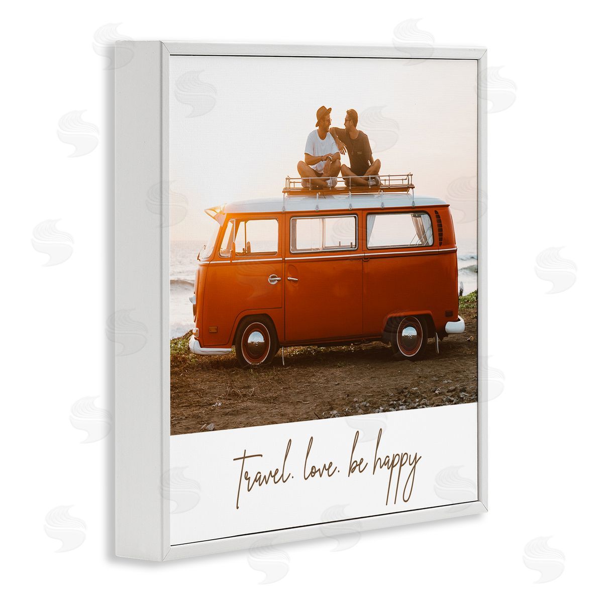 Birch & Ink Travel Love Happy Phrase Retro Beach Van Romance White Framed Glicee Wall Art Print