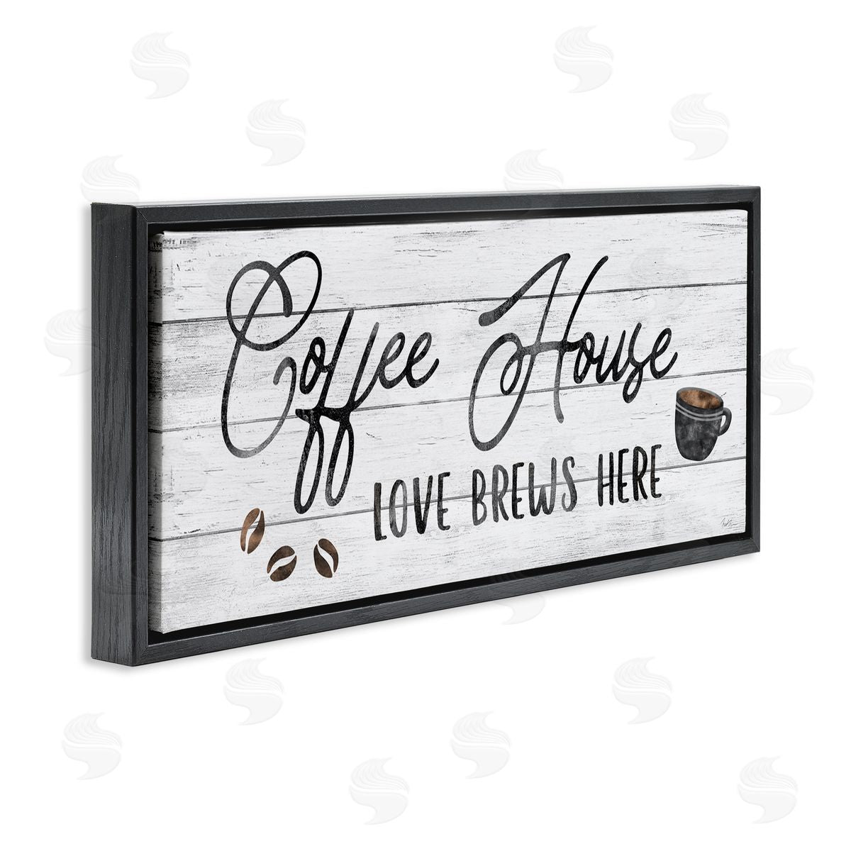Coffee House Love Brews Here Black Floating Frame Canvas Wall Art, Home Decor by Natalie Carpentieri