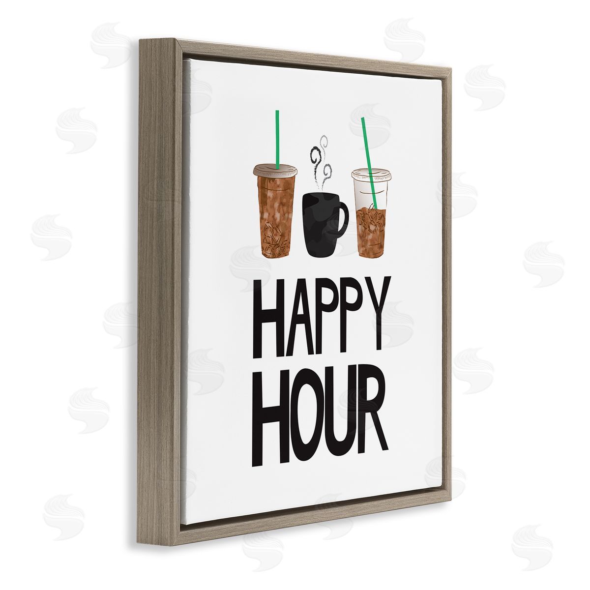 Happy Hour Iced Coffee Drinks Brown Floating Frame Canvas Wall Art, Home Decor by Jennifer McCully