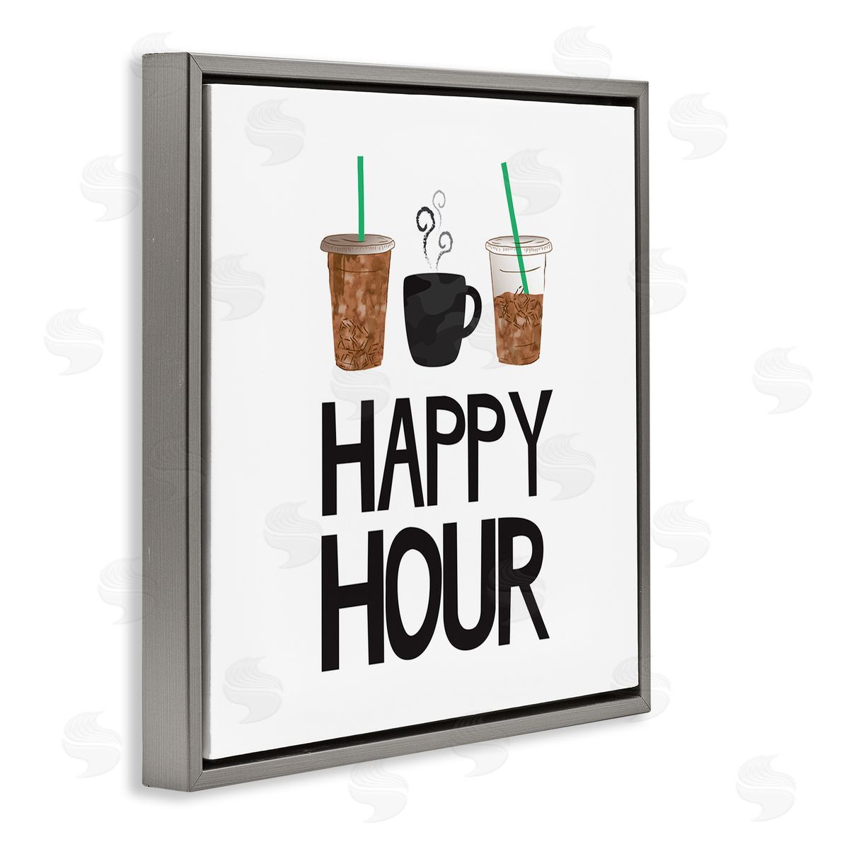 Happy Hour Iced Coffee Drinks Grey Floating Frame Canvas Wall Art, Home Decor by Jennifer McCully