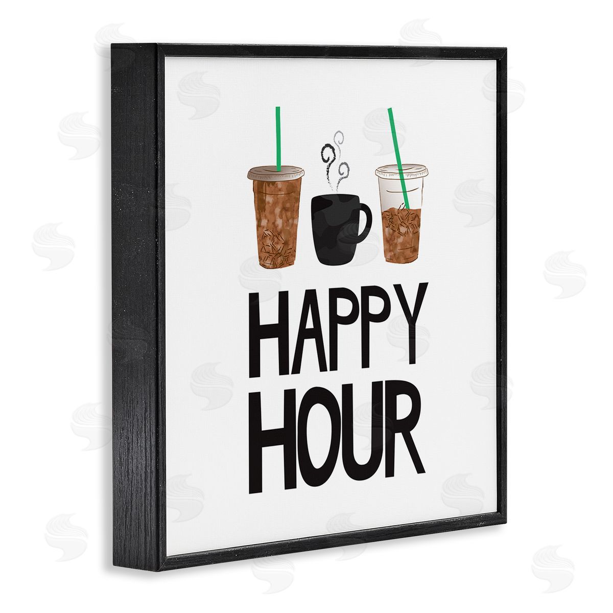 Happy Hour Iced Coffee Drinks Black Frame Print Wall Art, Home Decor by Jennifer McCully