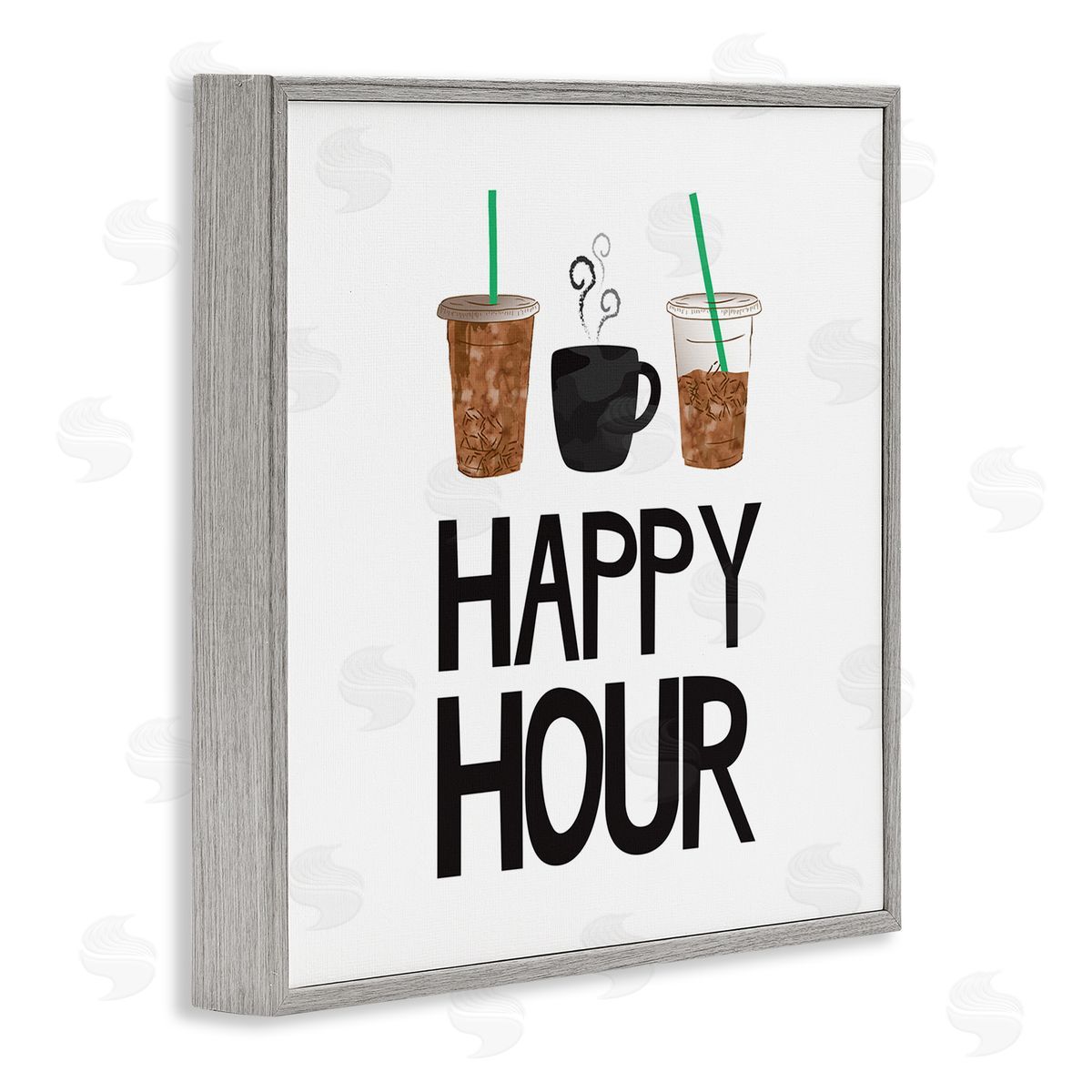 Happy Hour Iced Coffee Drinks Grey Frame Print Wall Art, Home Decor by Jennifer McCully