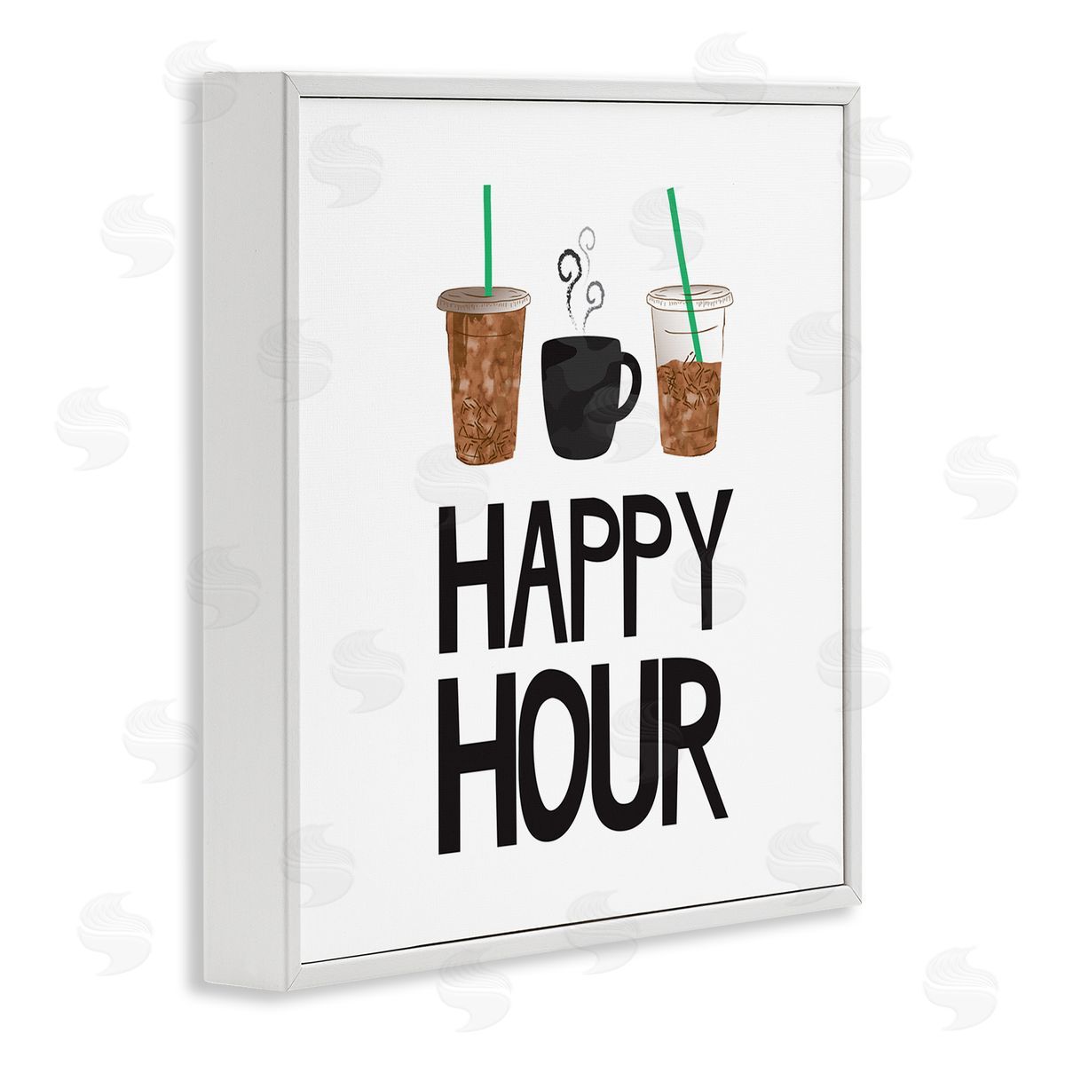 Happy Hour Iced Coffee Drinks White Frame Print Wall Art, Home Decor by Jennifer McCully