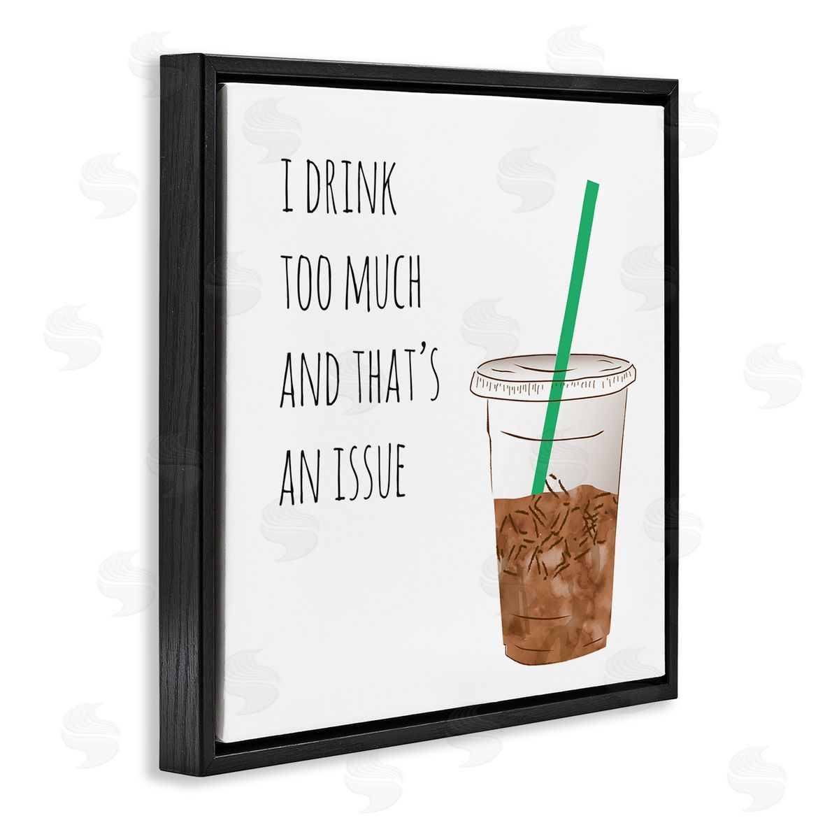 Drink Too Much Funny Coffee Phrase Black Floating Frame Canvas Wall Art, Home Decor by Jennifer McCully