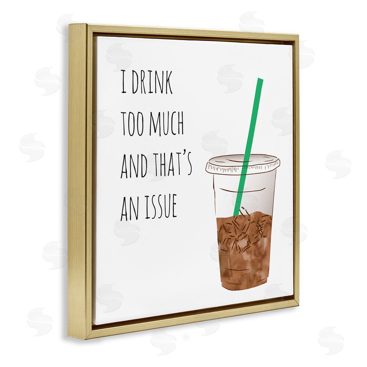 Drink Too Much Funny Coffee Phrase Gold Floating Frame Canvas Wall Art, Home Decor by Jennifer McCully