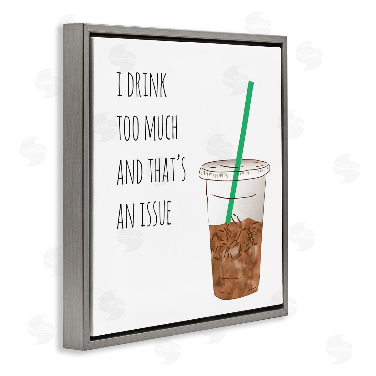 Drink Too Much Funny Coffee Phrase Grey Floating Frame Canvas Wall Art, Home Decor by Jennifer McCully