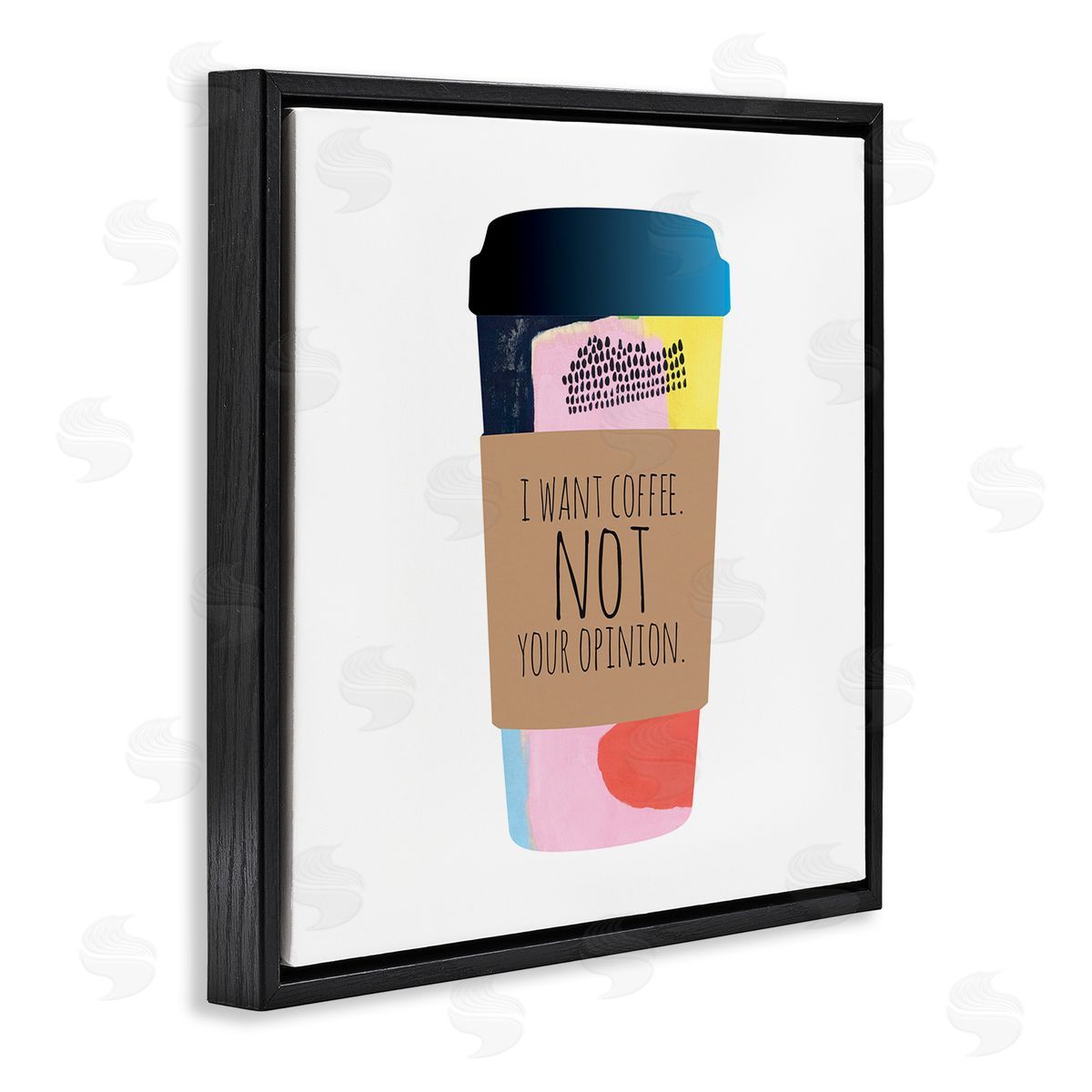 Jennifer McCully Want Coffee Not Your Opinion Funny Phrase Black Floating Frame Canvas Wall Art Print