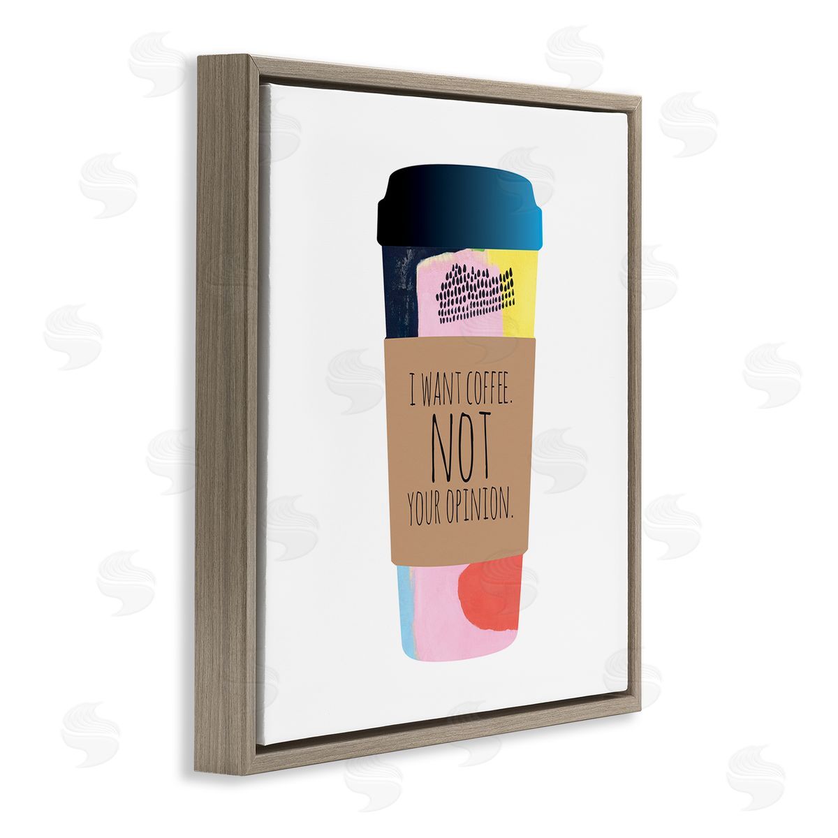 Jennifer McCully Want Coffee Not Your Opinion Funny Phrase Brown Floating Frame Canvas Wall Art Print