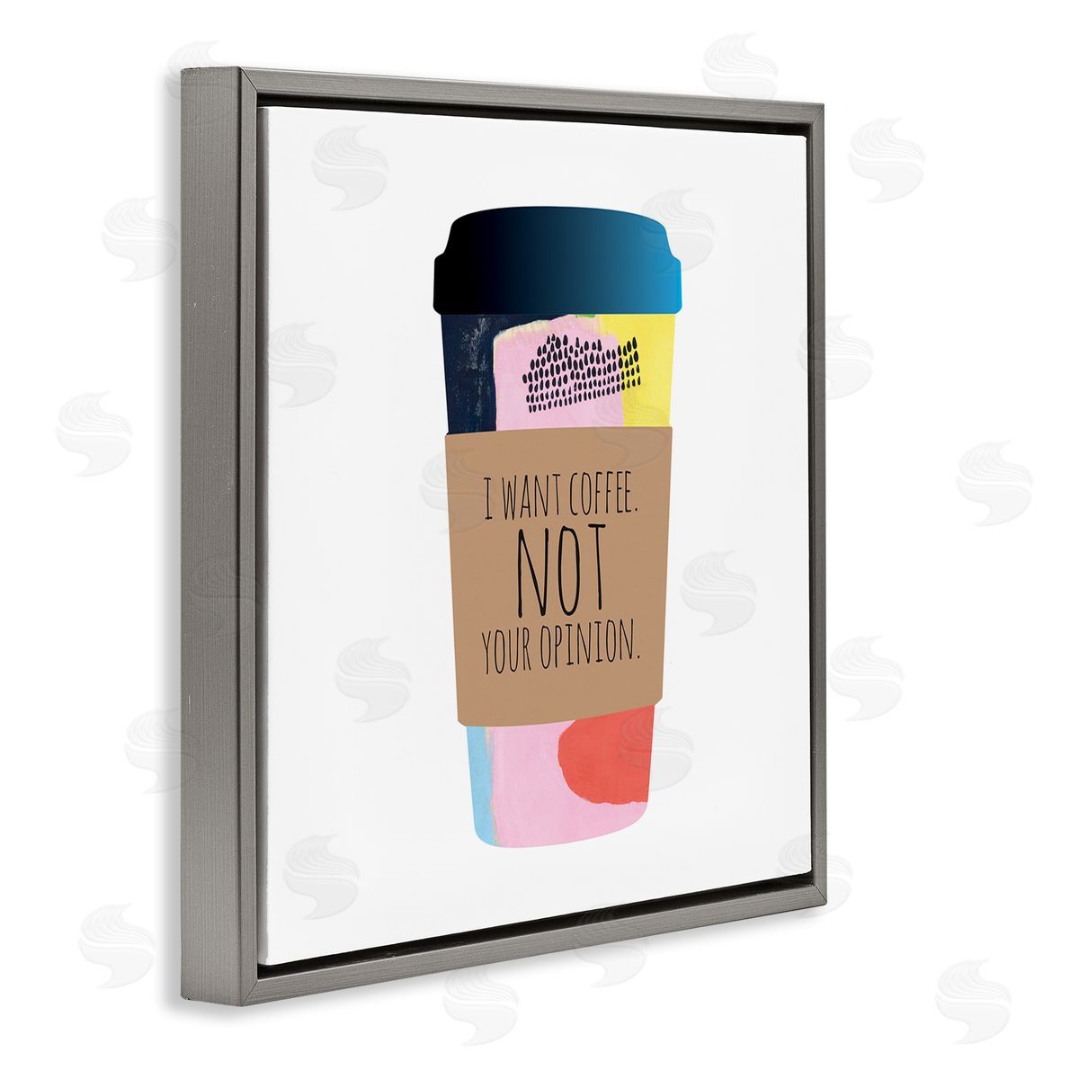 Jennifer McCully Want Coffee Not Your Opinion Funny Phrase Gray Floating Frame Canvas Wall Art Print