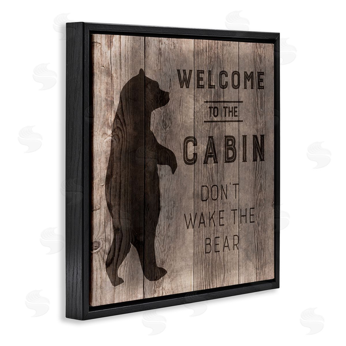 CAD Designs Welcome to Cabin Don�t Wake Bear Rustic Phrase Black Floating Frame Canvas Wall Art Print