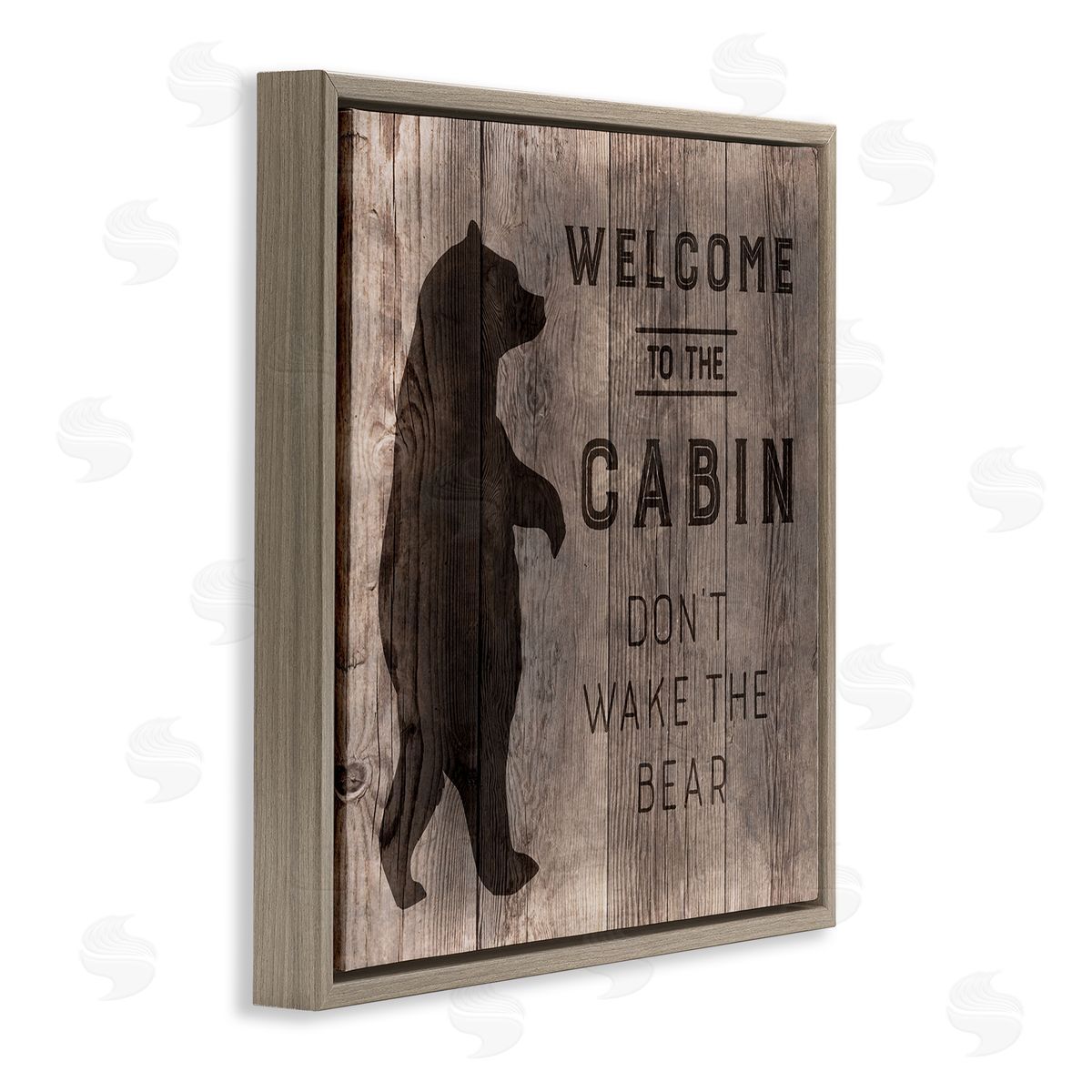 CAD Designs Welcome to Cabin Don�t Wake Bear Rustic Phrase Brown Floating Frame Canvas Wall Art Print
