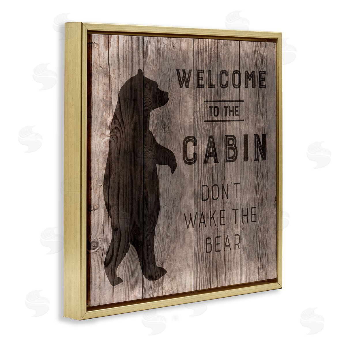 CAD Designs Welcome to Cabin Don�t Wake Bear Rustic Phrase Gold Floating Frame Canvas Wall Art Print