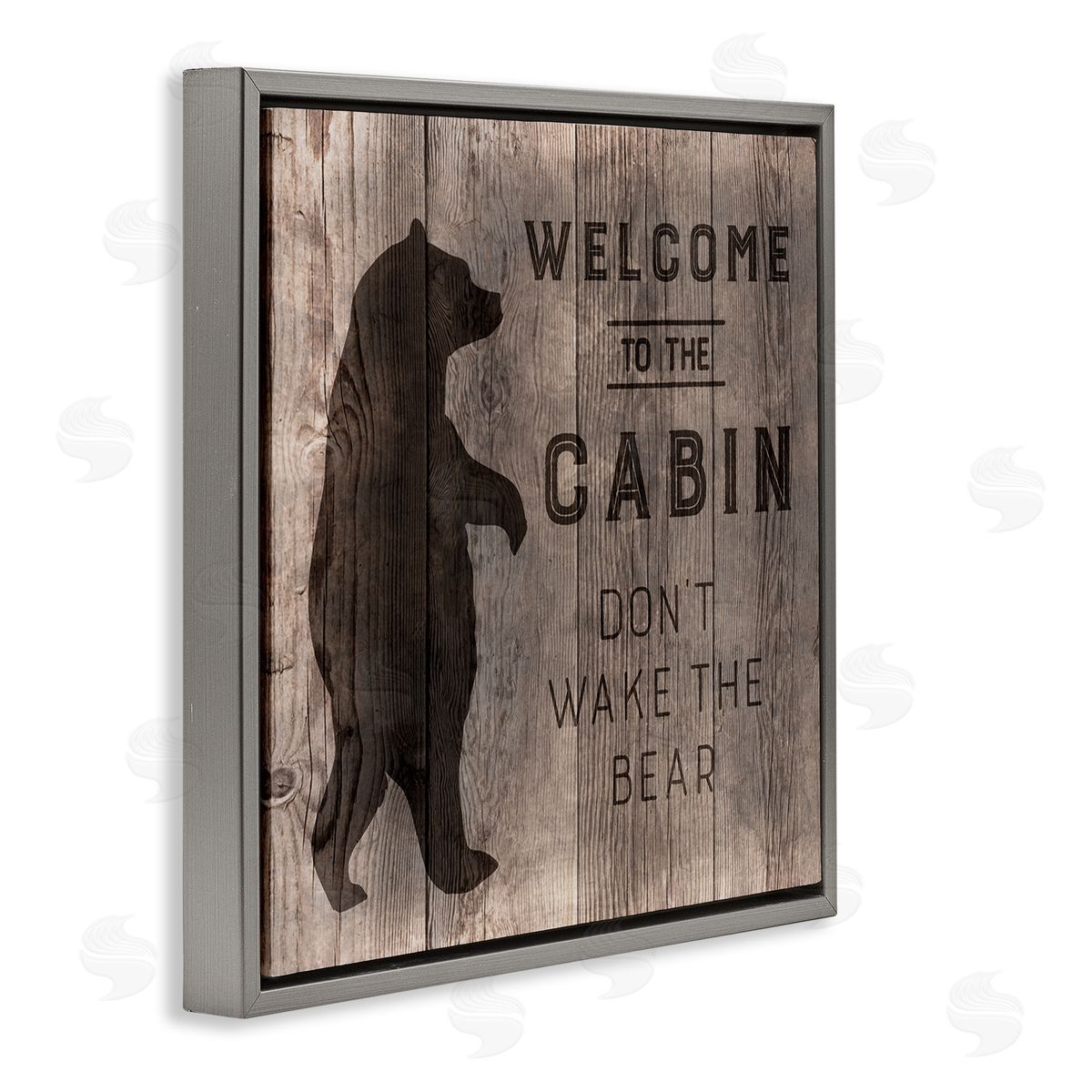 CAD Designs Welcome to Cabin Don�t Wake Bear Rustic Phrase Gray Floating Frame Canvas Wall Art Print