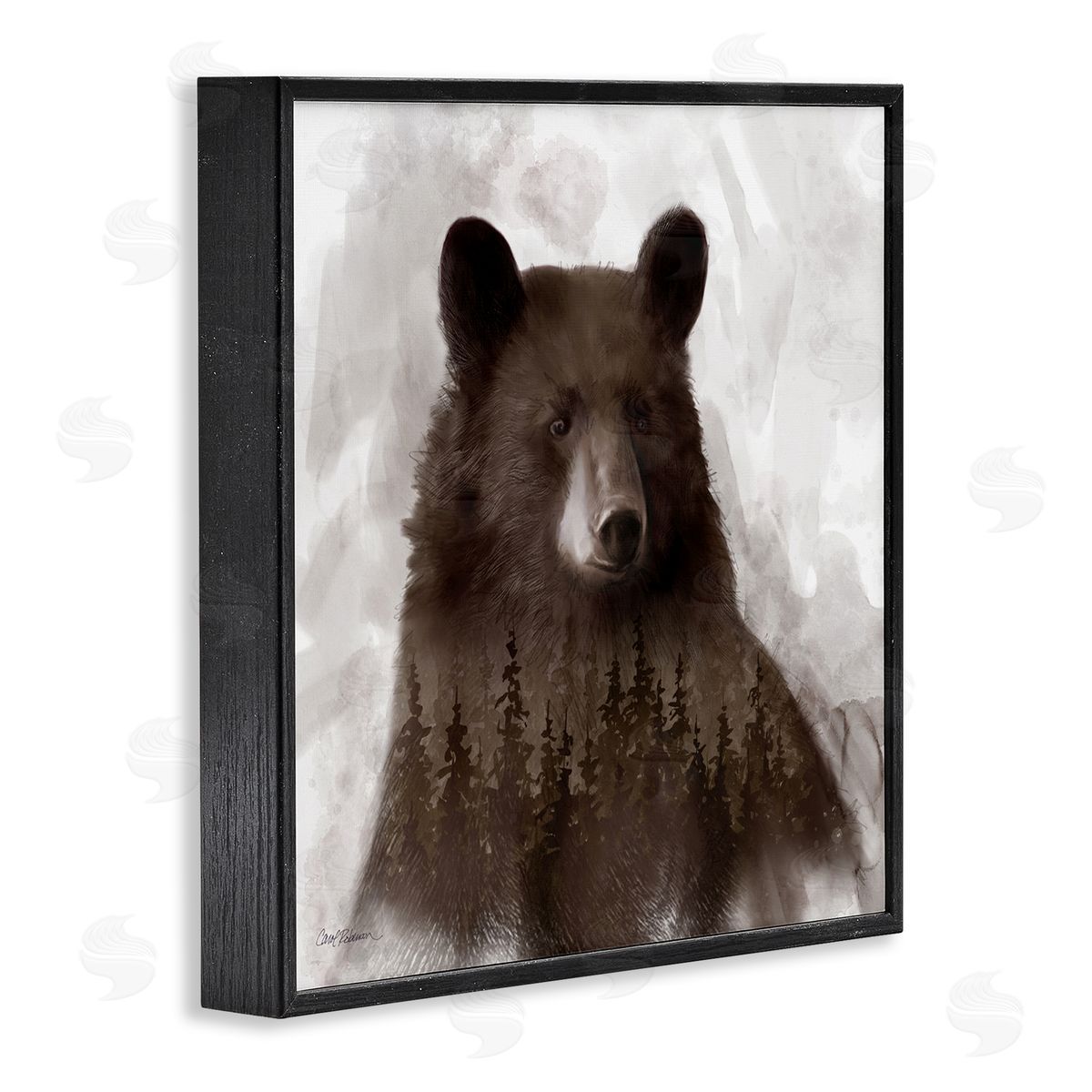 Carol Robinson Woodland Brown Bear Portrait Abstract Pine Tree Forest Black Framed Glicee Wall Art Print