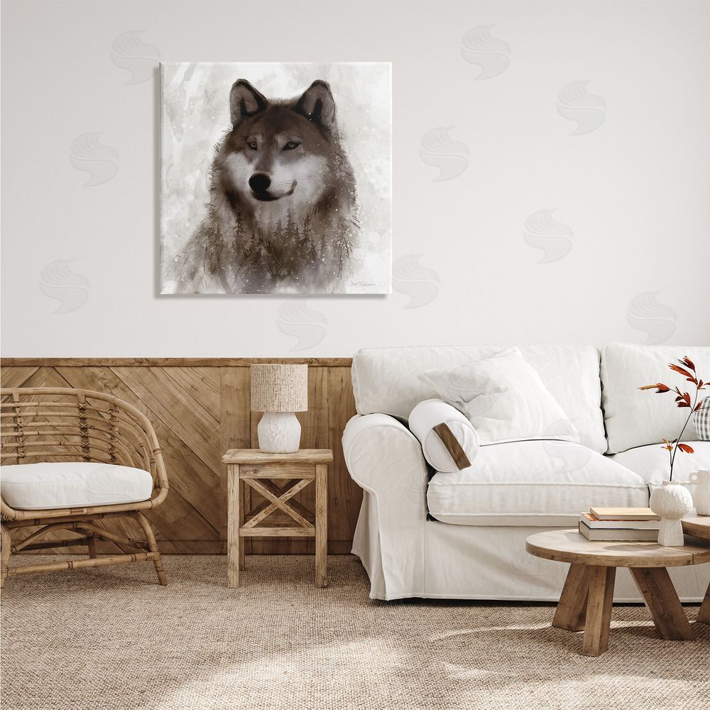 Carol Robinson Woodland Wild Wolf Portrait Abstract Fir Tree Forest Canvas Wall Art in Room