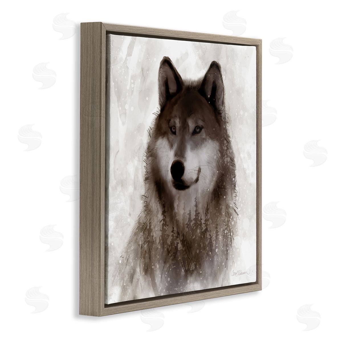 Carol Robinson Woodland Wild Wolf Portrait Abstract Fir Tree Forest Brown Floating Frame Canvas Wall Art Print