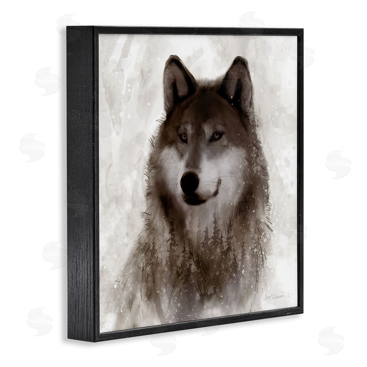 Carol Robinson Woodland Wild Wolf Portrait Abstract Fir Tree Forest Black Framed Glicee Wall Art Print