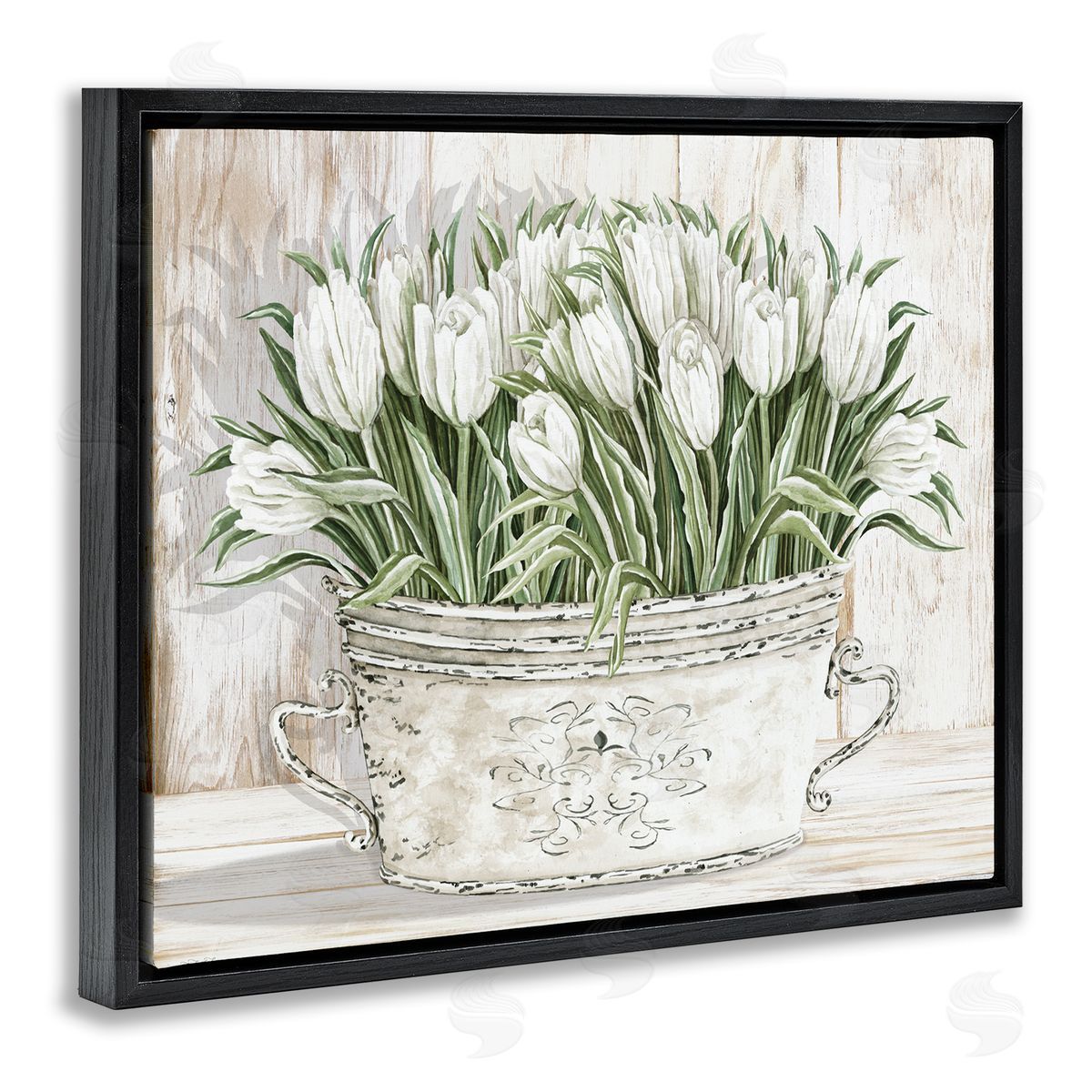 Fresh White Tulip Flowers Vintage Black Floating Frame Canvas Wall Art, Home Decor by Cindy Jacobs