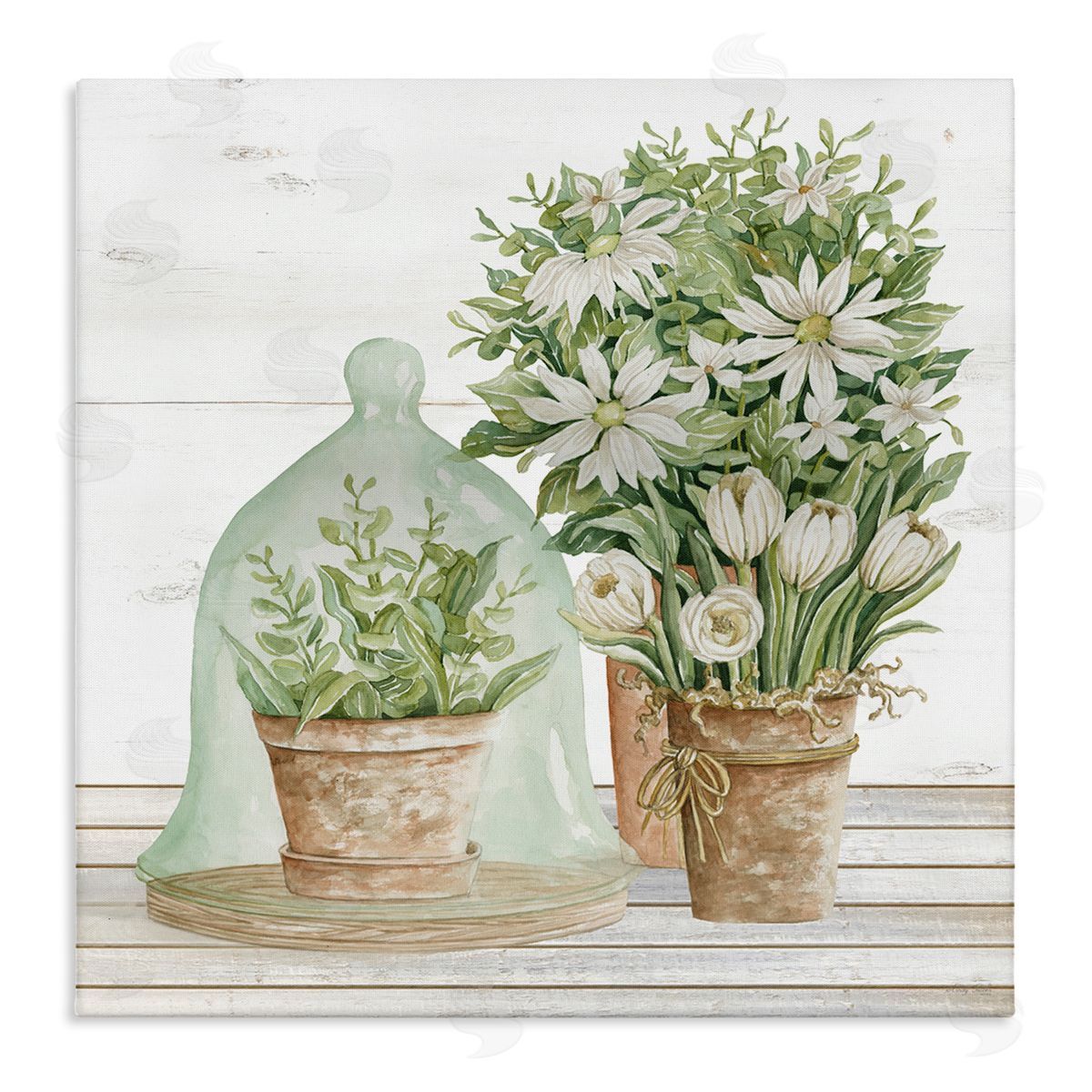 Cindy Jacobs Traditional Country Floral Tabletop Still Life Plant Cloche Stretched Canvas Wall Art Print