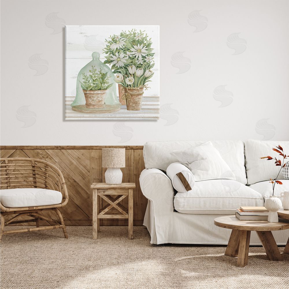 Cindy Jacobs Traditional Country Floral Tabletop Still Life Plant Cloche Canvas Wall Art in Room