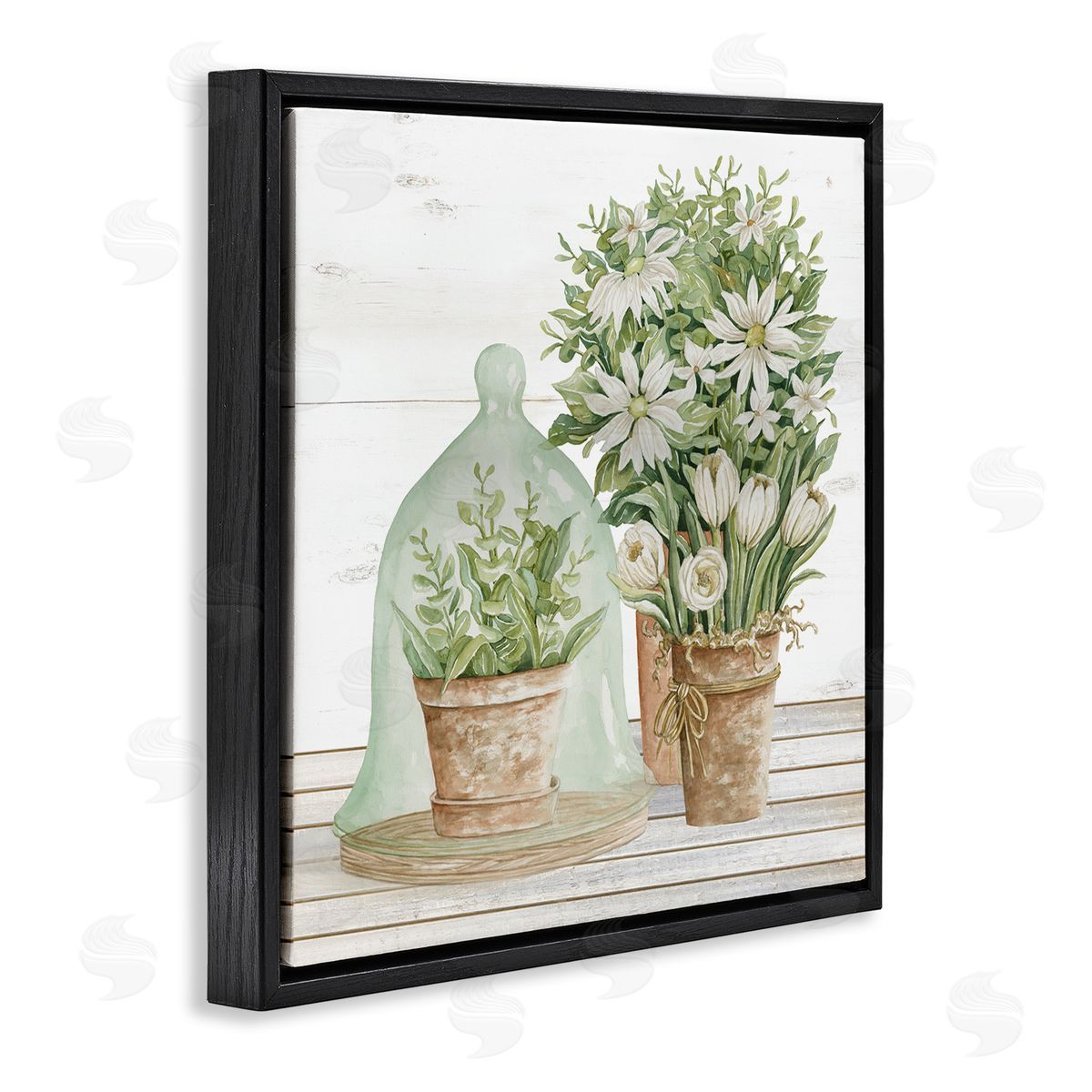 Cindy Jacobs Traditional Country Floral Tabletop Still Life Plant Cloche Black Floating Frame Canvas Wall Art Print