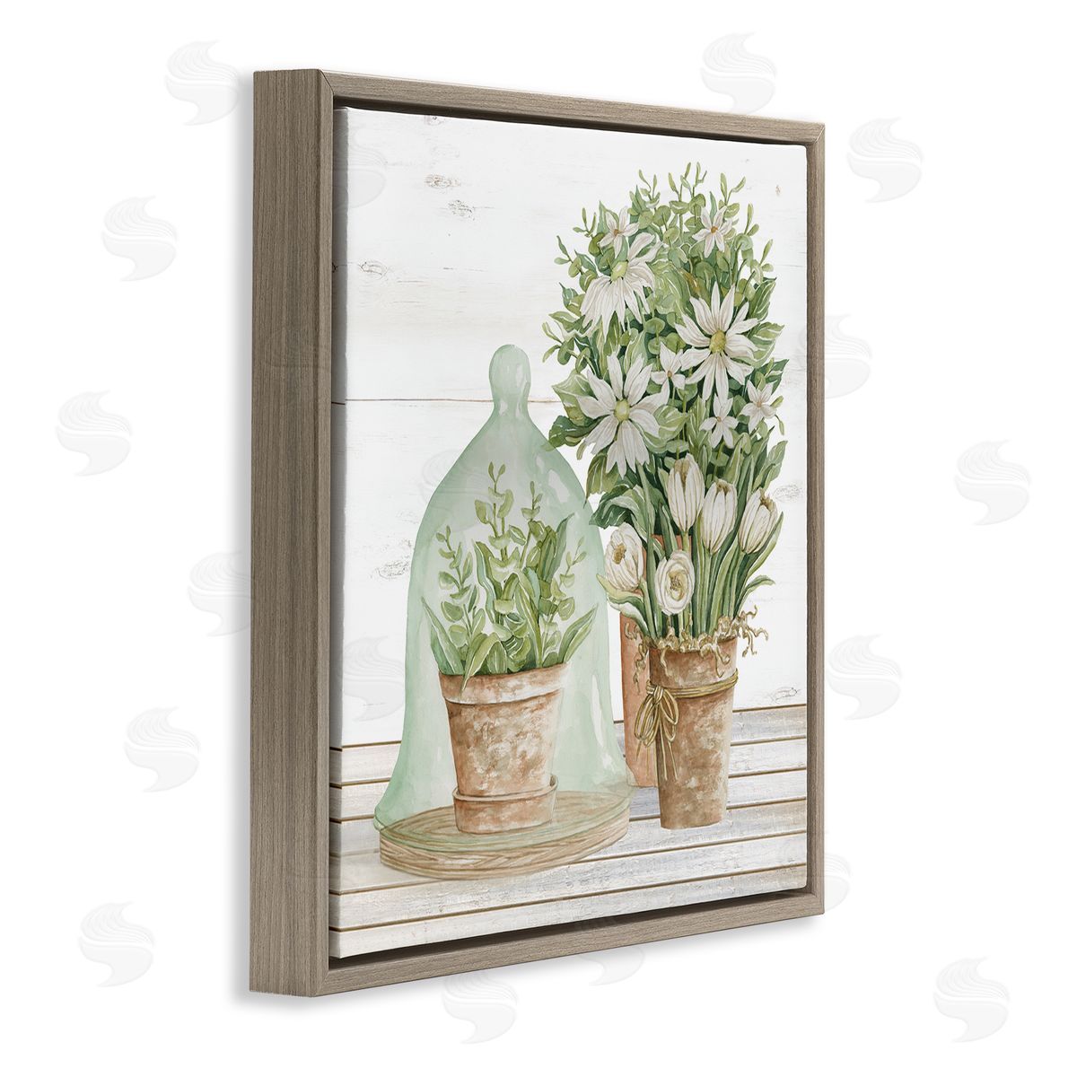 Cindy Jacobs Traditional Country Floral Tabletop Still Life Plant Cloche Brown Floating Frame Canvas Wall Art Print