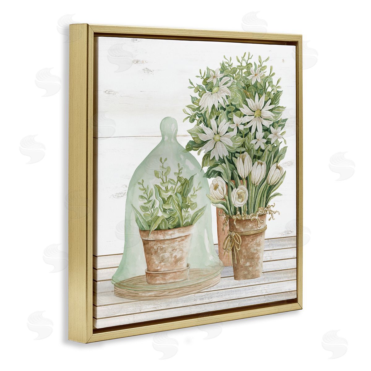 Cindy Jacobs Traditional Country Floral Tabletop Still Life Plant Cloche Gold Floating Frame Canvas Wall Art Print
