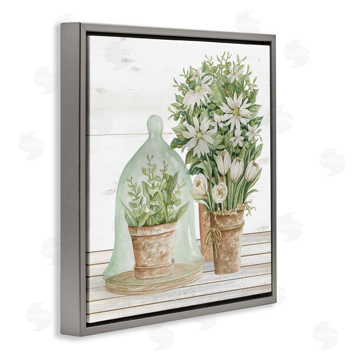 Cindy Jacobs Traditional Country Floral Tabletop Still Life Plant Cloche Gray Floating Frame Canvas Wall Art Print