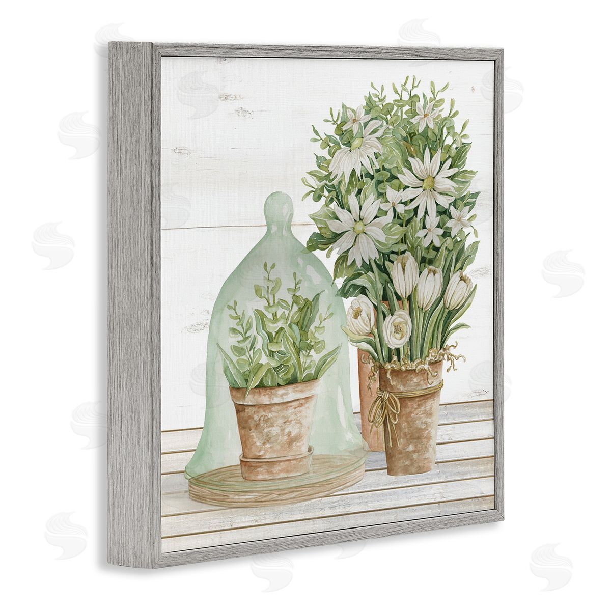 Cindy Jacobs Traditional Country Floral Tabletop Still Life Plant Cloche Gray Framed Glicee Wall Art Print