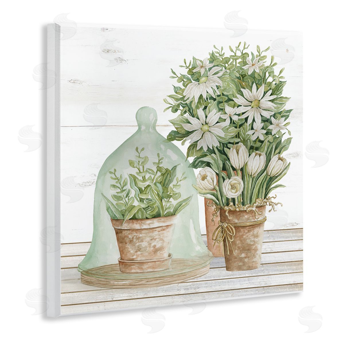 Cindy Jacobs Traditional Country Floral Tabletop Still Life Plant Cloche Wooden Wall Plaque Art Print