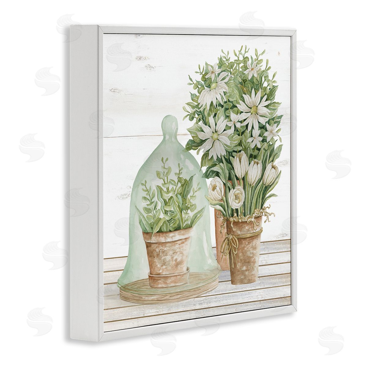 Cindy Jacobs Traditional Country Floral Tabletop Still Life Plant Cloche White Framed Glicee Wall Art Print