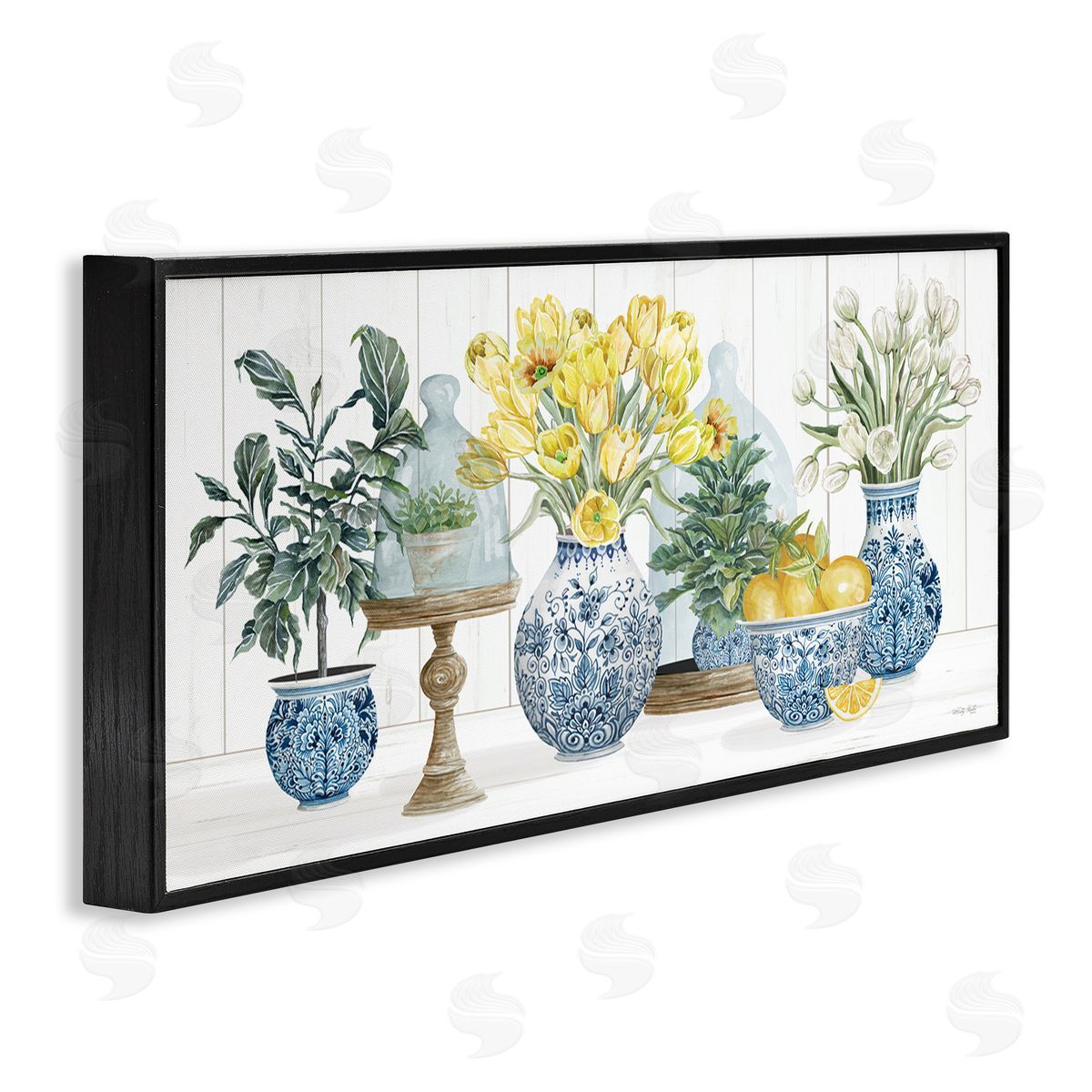 Yellow Tulips & Lemon Fruits Black Frame Print Wall Art, Home Decor by Cindy Jacobs