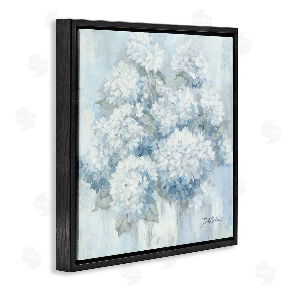 Soft Blue Hydrangea Painting Black Floating Frame Canvas Wall Art, Home Decor by Debi Coules